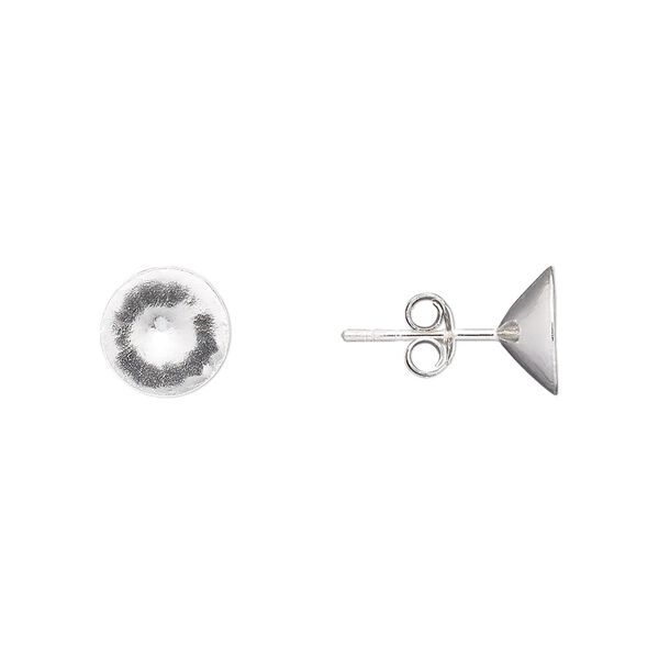 Earstud 1pkg2 Almost Instant Jewelry® sterling silver, 9mm round SS39 rivoli or chaton glue-in setting / earnuts, 1 pair image number 0