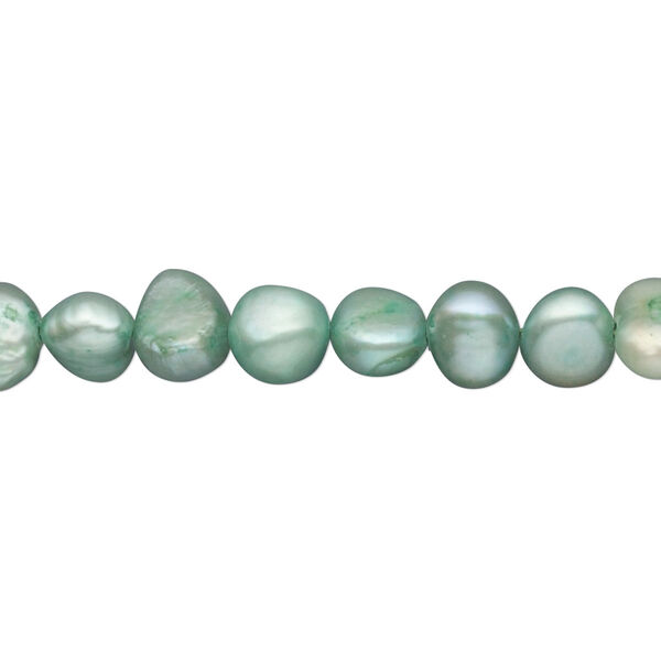 Pearl, cultured freshwater (dyed), sea mist, 6-7mm flat-sided potato, D grade, Mohs hardness 2-1/2 to 4. Sold per 14-inch strand. image number 0