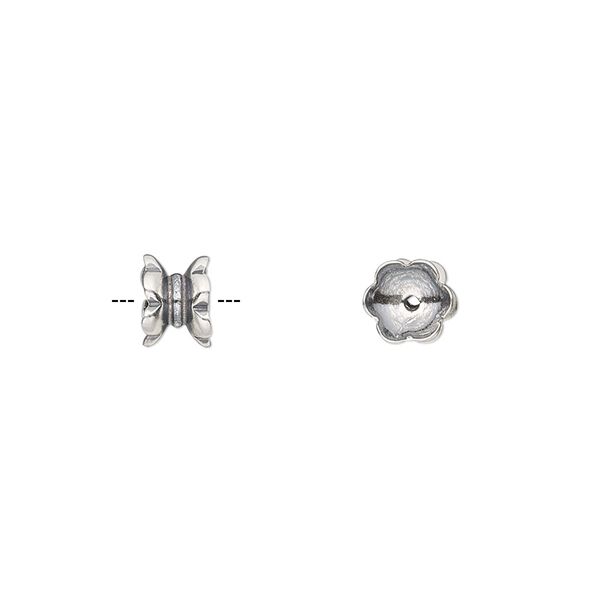 Bead cap, antiqued sterling silver, 6x5mm rondelles, fits 6-8mm beads. Sold per pkg of 4. image number 0