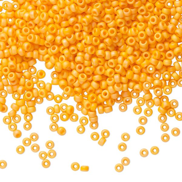 Seed bead, Miyuki, glass, pkg/250g, #11 rocaille, opaque matte rainbow mandarin orange, (RR-405FR). image number 0
