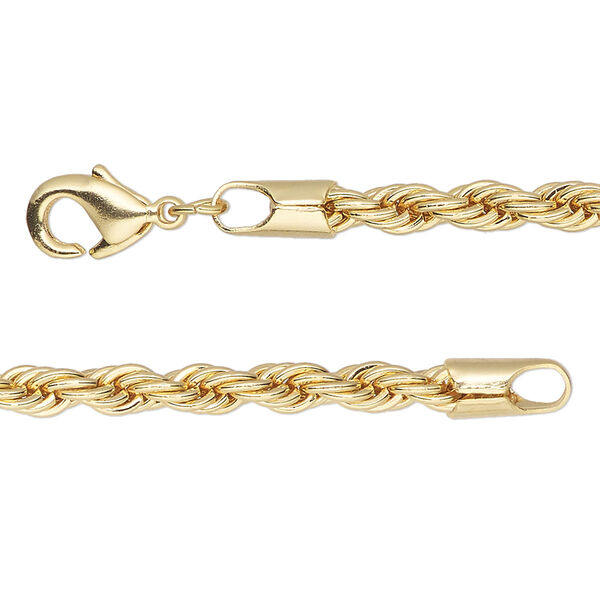 Chain, gold-finished brass, 4mm rope, 16 inches with lobster claw clasp. Sold individually. image number 0