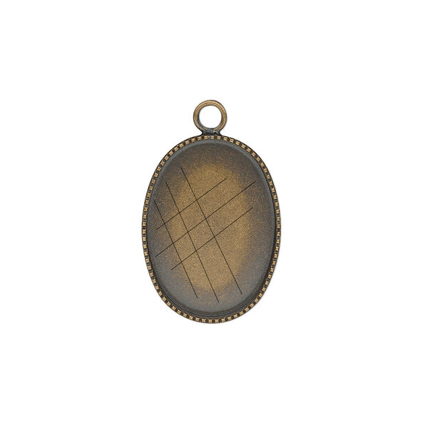 Drop, antiqued brass, 19x14mm oval with beaded edge and 18x13mm oval bezel cup setting. Sold per pkg of 6. image number 0