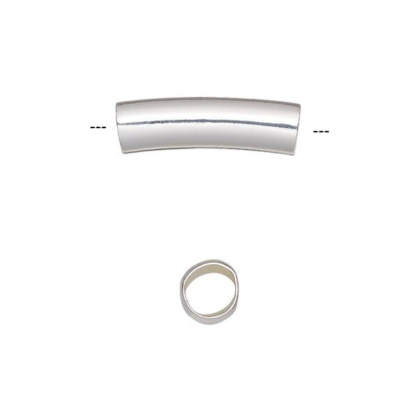 Bead, silver-finished brass, 20x6mm curved round tube. Sold per pkg of 6. image number 0
