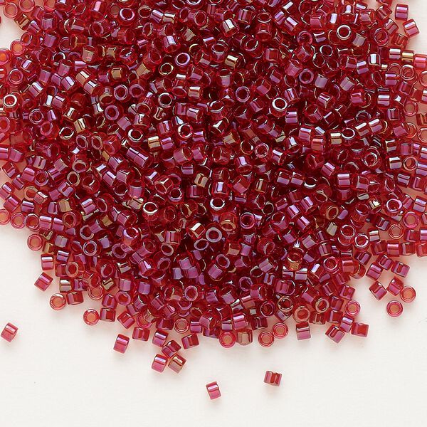 Seed bead, Delica®, glass, pkg/250g, #11 round, translucent red-lined luster red (DB-0295). image number 0