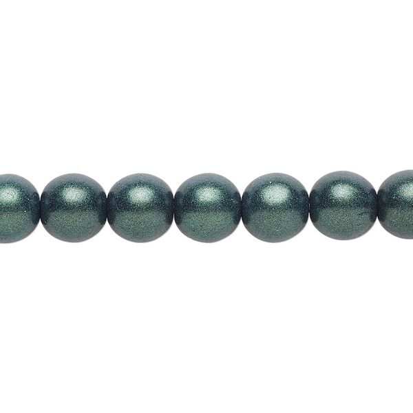 Bead, Czech glass druk, opaque satin dark green, 8mm round. Sold per 15-1/2" to 16" strand. image number 0