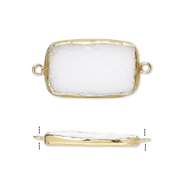 Link, white druzy agate (natural) and gold-finished sterling silver, 22x13mm single-sided rectangle. Sold per pkg of 2. image number 0
