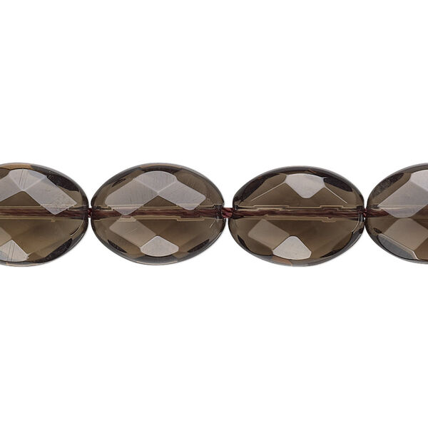 Smoky quartz 1pkg1, faceted puffed oval bead B grade, 15.5-16 inch 14x10mm image number 0