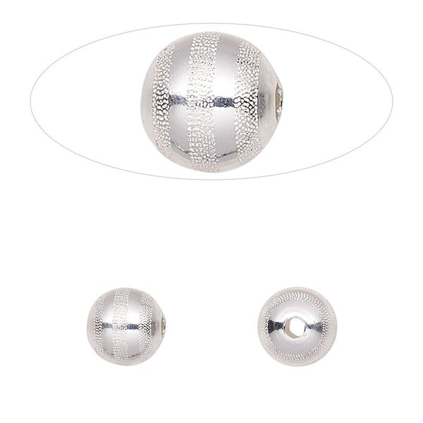 Bead, sterling silver, 8mm round with laser-cut lines design. Sold per pkg of 2. image number 0