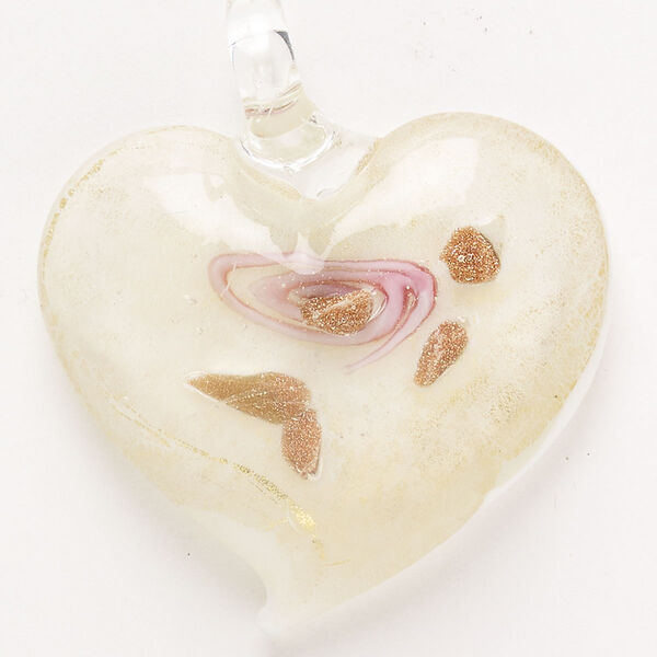 Focal, lampworked glass, pkg/1, opaque multicolored with copper-colored glitter, 37x35mm-40x39mm puffed heart. image number 0