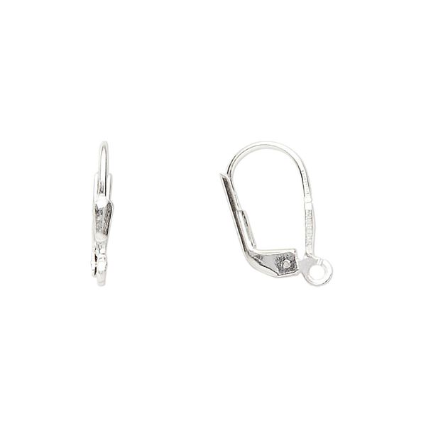 Ear wire leverback 1pkg2 sterling silver, 16mm / 5x2mm plain shield / open loop, 1 pair image number 0