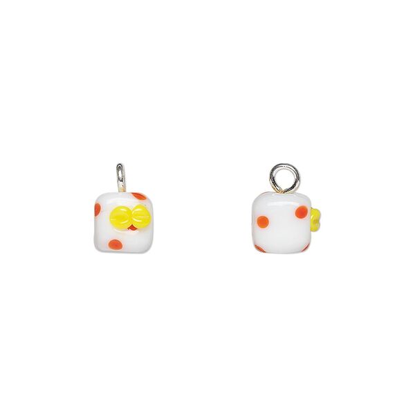Drop, lampworked glass and silver-finished steel, multicolored, 7x6mm present. Sold per pkg of 2. image number 0