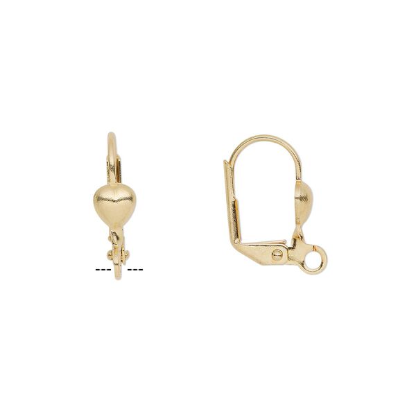 Ear wire leverback 1pkg100 gold-plated, 16mm / 5mm heart / open loop, brass 50 pair image number 0