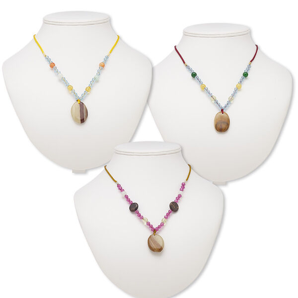 Brown italian "onyx" / multi-gemstone / acrylic 1pkg3, oval necklace continuous 20 inch mix 30x20mm-34x24mm image number 0