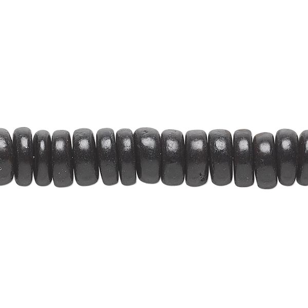 Bead, coconut palm wood (coated), black, 8x2mm-8x4mm rondelle. Sold per pkg of (4) 15-1/2" to 16" strands. image number 0