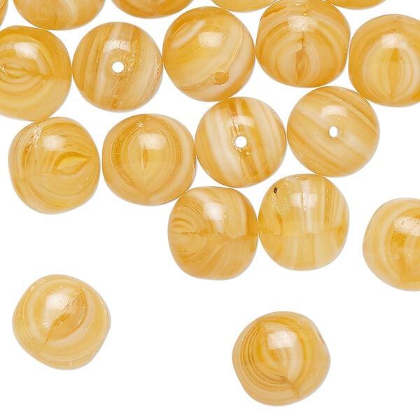 Bead glass 1pk 10mm round, 2 ounce opaque tan white image number 0