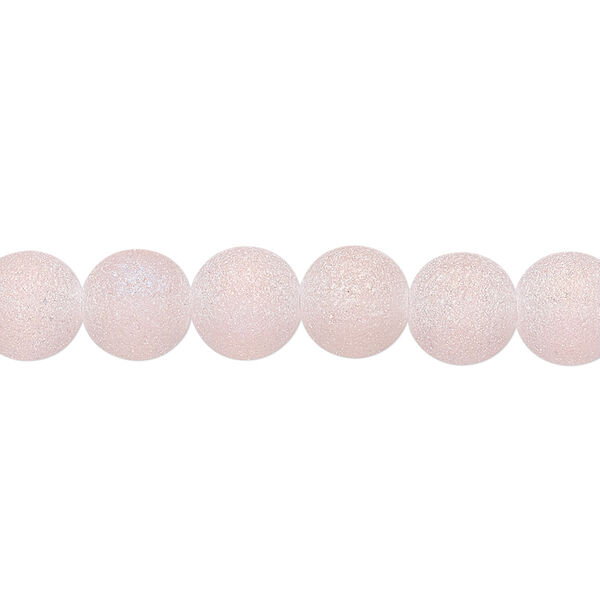 Bead, coated glass, translucent matte pink AB, 7-8mm uneven round. Sold per 15-1/2" to 16" strand. image number 0