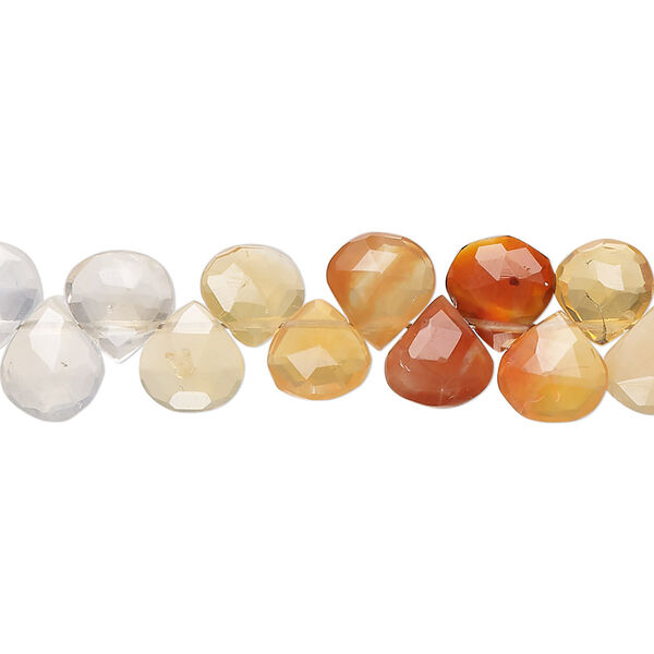 Fire opal 1pkg1, hand-cut top-drilled faceted puffed teardrop bead natural 8 inch 6-8mm image number 0