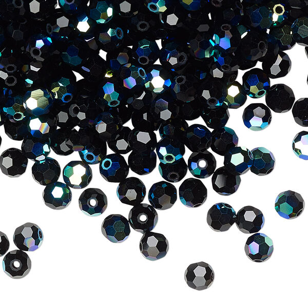Bead 720pk jet AB, Preciosa Czech crystal 4mm round image number 0
