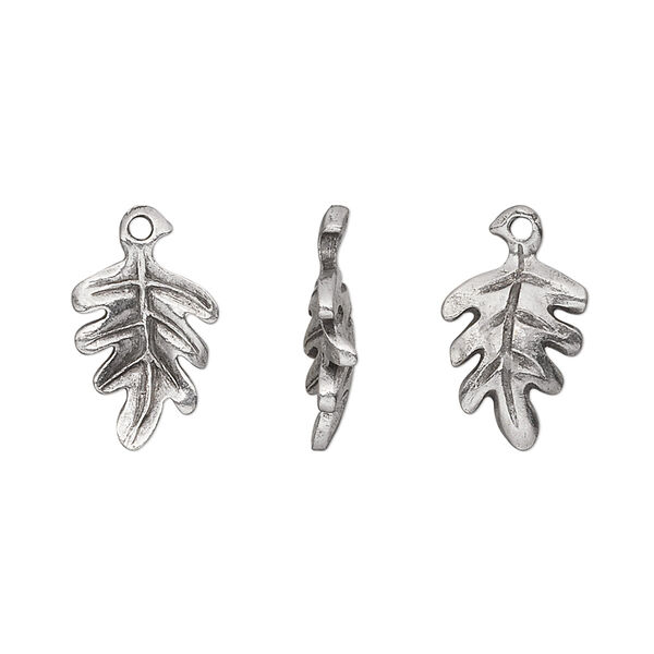 Charm, pewter (tin-based alloy), pkg/1, antiqued, 13x10mm double-sided oak leaf. image number 0
