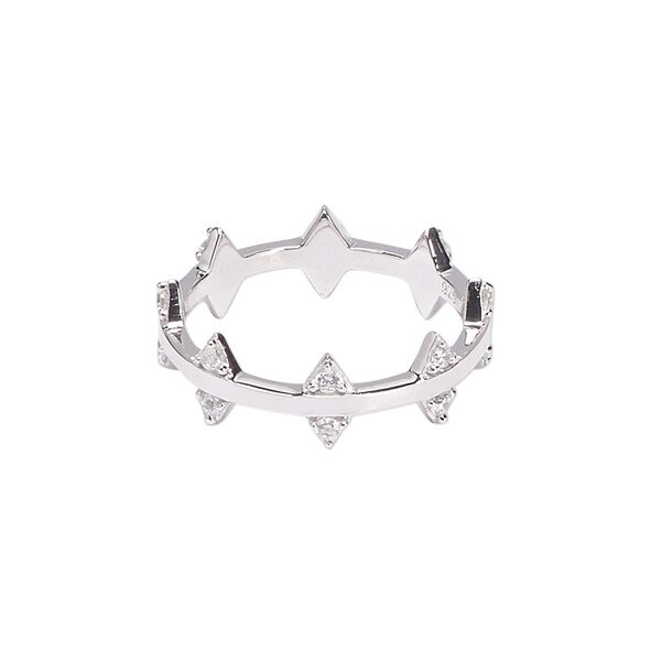 Ring, Create Compliments®, cubic zirconia and rhodium-plated sterling silver, clear, 6.5mm wide with thorns, size 8. Sold individually. image number 0