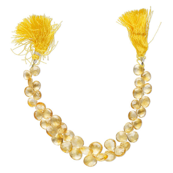 Citrine 1pkg1, hand-cut top-drilled faceted puffed teardrop bead 8 inch graduated 7x7mm-13x12mm image number 0