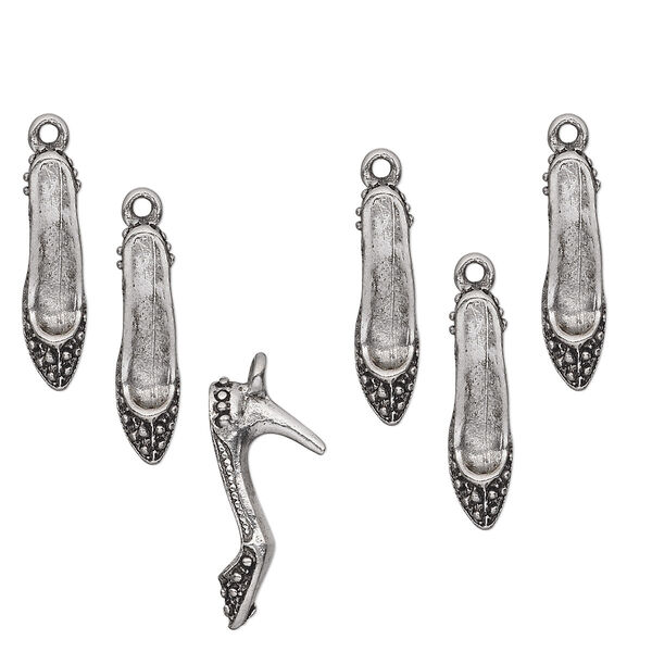 Charm, antiqued pewter (tin-based alloy), 21x6mm two-sided shoe. Sold per pkg of 6. image number 0