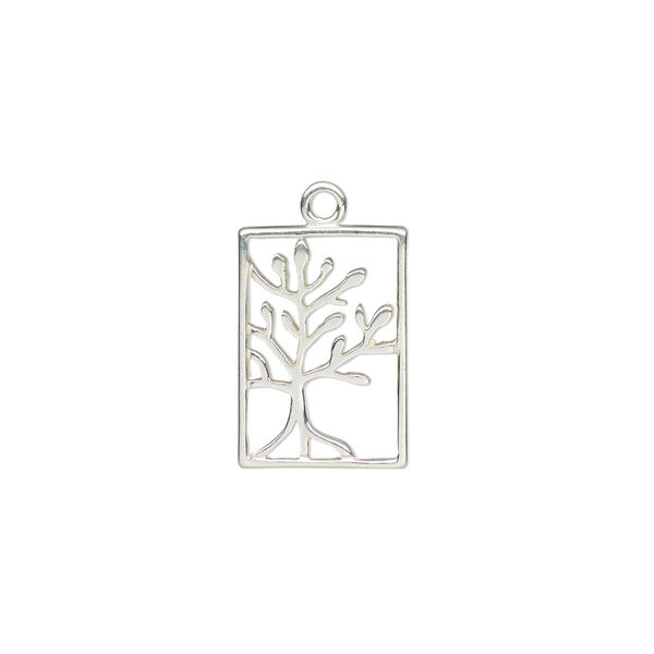 Charm Amoracast® 1pkg1 sterling silver, 14x10mm 2-sided cutout tree of life rectangle image number 0