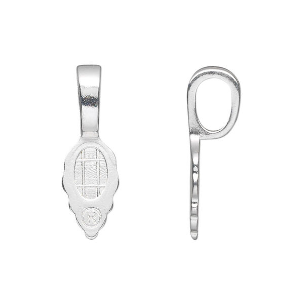 Bail, Aanraku®, glue-on, silver-plated "pewter" (zinc-based alloy), 25x8mm with 13x8mm leaf flat base. Sold per pkg of 25. image number 0