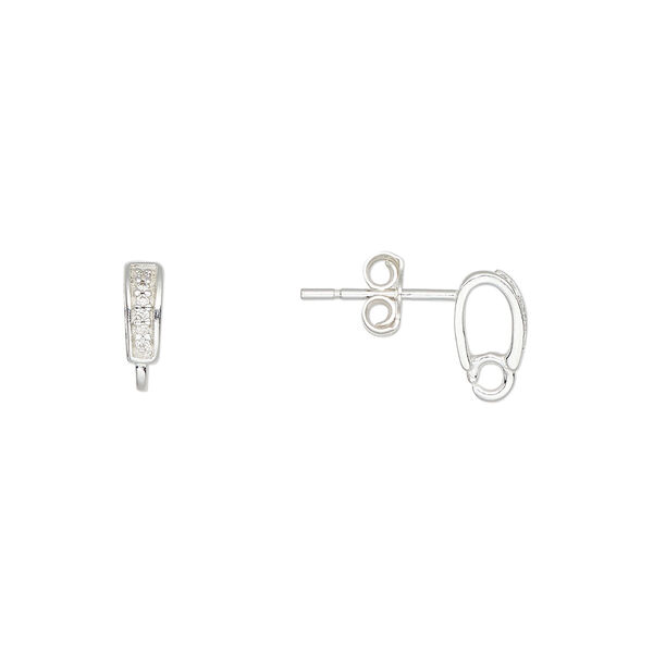 Earstud, sterling silver and cubic zirconia, clear, 7x2.5mm with open loop, 20 gauge. Sold per pair. image number 0