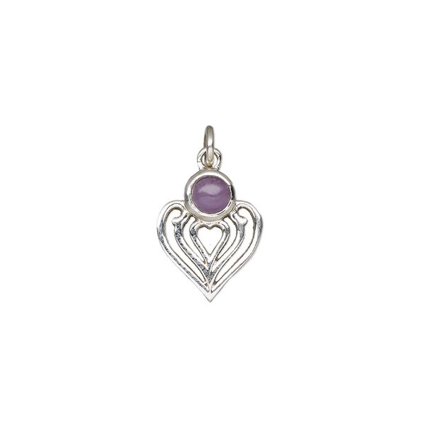 Amethyst / sterling silver 1pkg1, heart drop natural antiqued 14x11mm image number 0