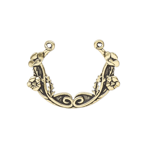 Focal, TierraCast®, antique gold-plated pewter (tin-based alloy), 35x25mm 2-sided oval with poppy festoon design. Sold individually. image number 0
