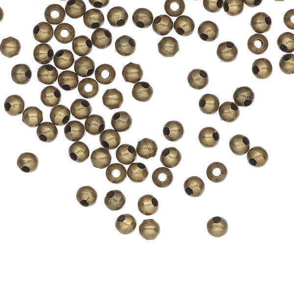 Bead, antique brass-plated steel, 3mm round. Sold per pkg of 500. image number 0