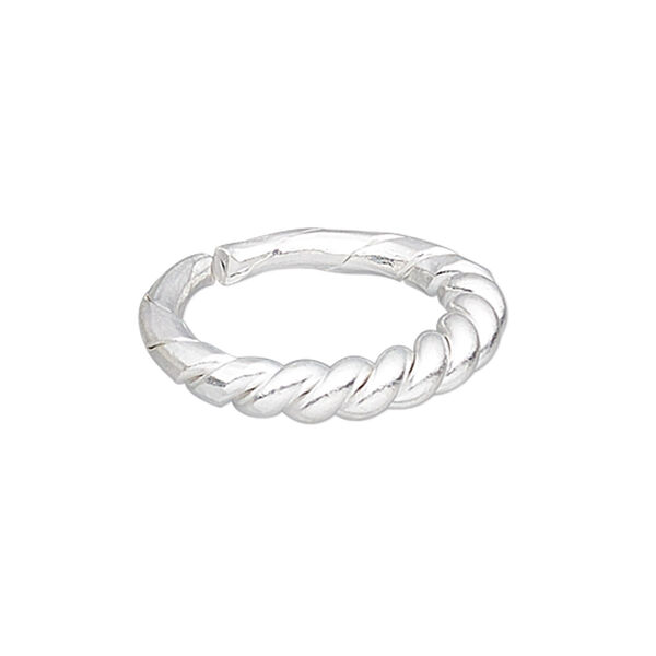 Ring, Hill Tribes, silver-plated copper, 4mm wide with twist design, adjustable from size 7 to 9. Sold individually. image number 0