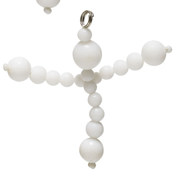 Focal, vintage Japanese glass and silver-finished brass, white, 36x16.5mm. Sold per pkg of 6. image number 0