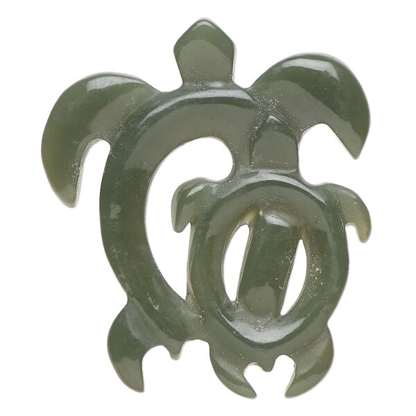 Nephrite jade 1pkg1, hand-cut turtle focal natural 42x35mm-44x38mm image number 0