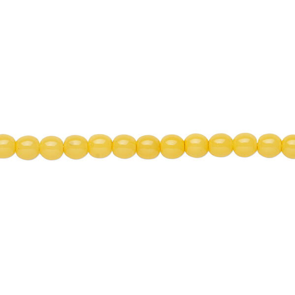 Bead, Czech dipped décor glass druk, opaque yellow, 4mm round. Sold per 15-1/2" to 16" strand. image number 0
