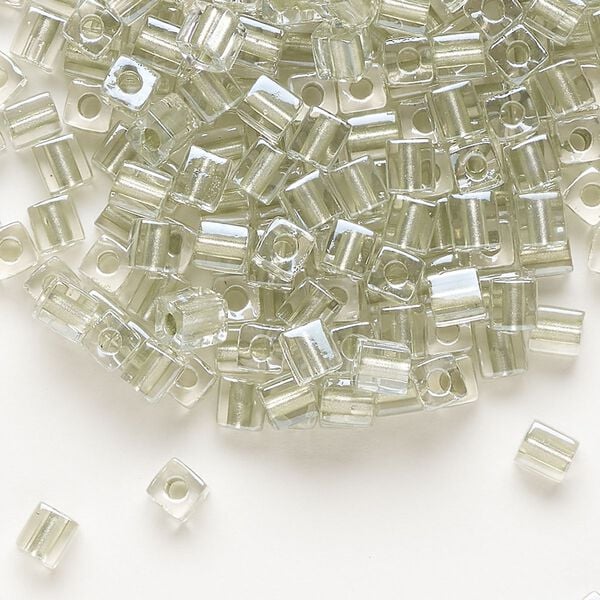 Seed bead, Miyuki, glass, pkg/25g, 3.5-3.7mm square, transparent metallic light green inside dyed color clear (SB-2604). image number 0