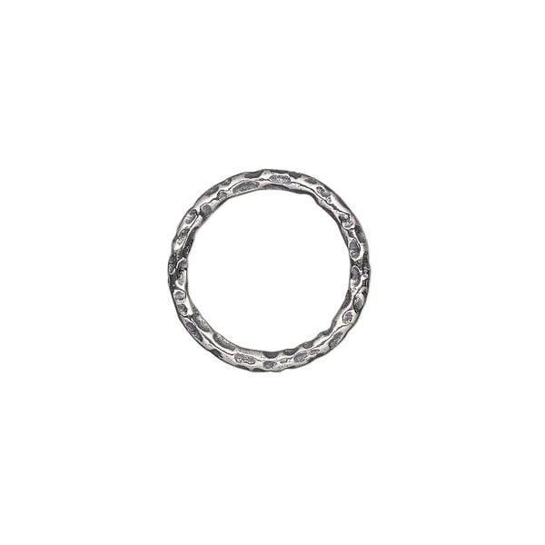 Jump ring, antiqued sterling silver, 14mm hammered round, 10.8mm inside diameter, 15 gauge. Sold per pkg of 2. image number 0