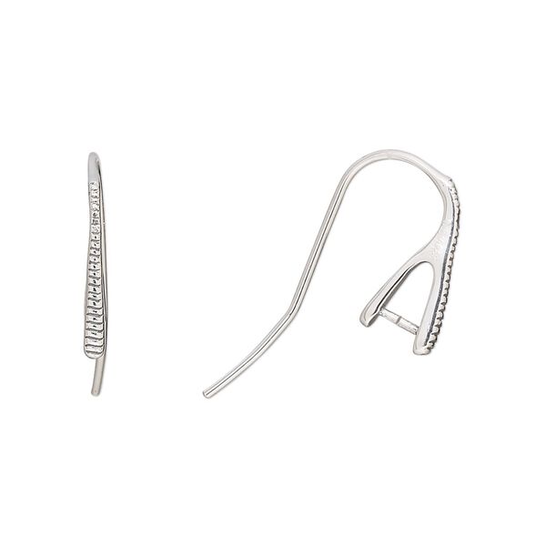 Ear wire fishhook 1pkg2 sterling silver, 14mm / horizontal line pattern / 4.7mm grip length setting, 20 gauge antiqued 1 pair image number 0