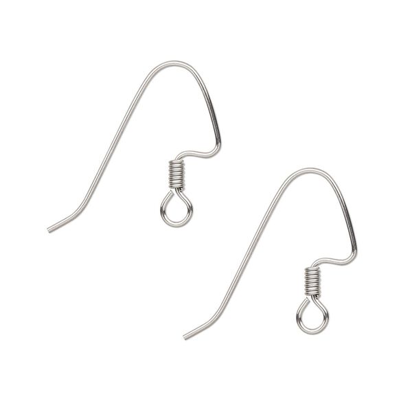 Ear wire fishhook 1pkg100, 18mm angular / 3mm coil / perfect balance / open loop, 21 gauge stainless steel 50 pair image number 0