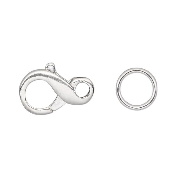 Clasp, lobster claw, sterling silver, 19x11mm infinity with 10mm jump ring. Sold individually. image number 0