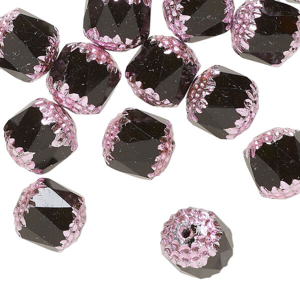 Czech pressed glass 1pkg40, cathedral bead opaque jet / metallic pink 10mm image number 0