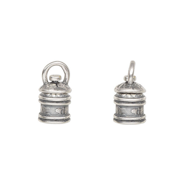 Cord end, JBB Findings, antique silver-plated brass, 11.5x8mm tube with swivel and flower and leaves design, 5mm inside diameter. Sold per pkg of 2. image number 0