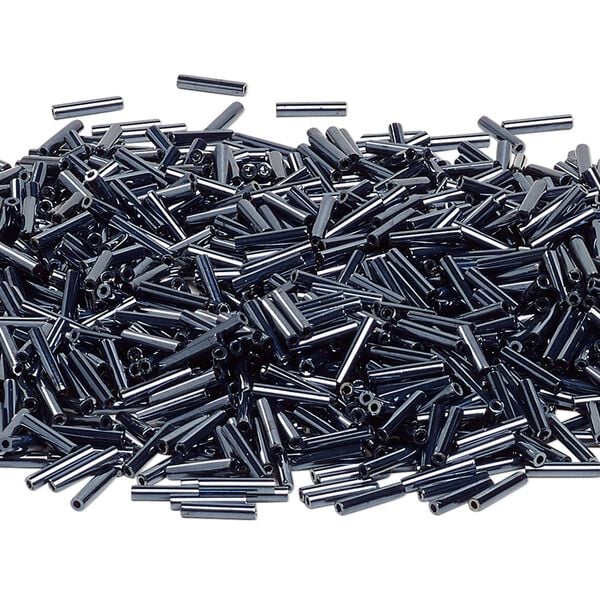 Bead, Miyuki, bugle bead, glass, pkg/50 g, 9x1.9mm center-drilled, opaque gunmetal, (RBU-0451). image number 0
