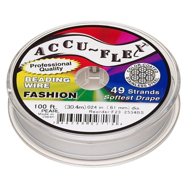 Beading wire, Accu-Flex®, nylon and stainless steel, pearl, 49 strand, 0.024-inch diameter. Sold per 100-foot spool. image number 0