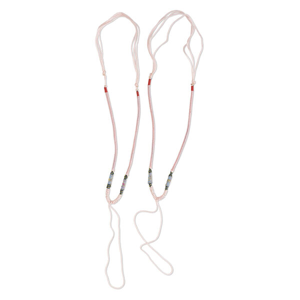 Necklace cord, macramé, imitation silk, light pink and multicolored, 2-3.5mm wide with 5-1/2 inch dangle, 20 inches with slip knot closure. Sold per pkg of 2. image number 0