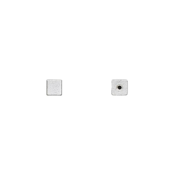 Bead end, glue-on, silver-finished brass, 4mm cube. Sold per pkg of 12. image number 0