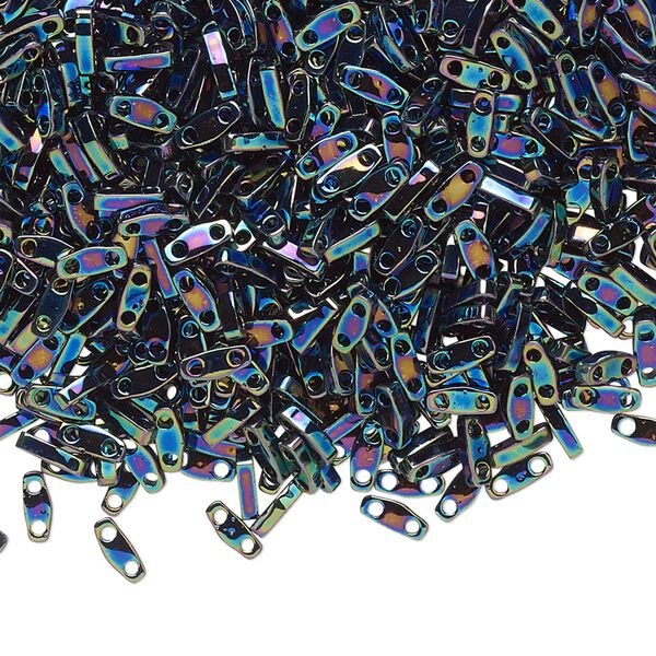 Seed bead, TILA®, glass, pkg/5g, 5x1.2mm quarter tila rectangle, opaque metallic iris variegated blue, (QTL-455). image number 0