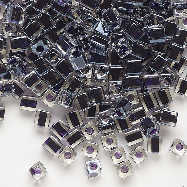 Seed bead, Miyuki, glass, pkg/25g, 3.5-3.7mm square, transparent dark purple inside dyed color clear (SB-223). image number 0