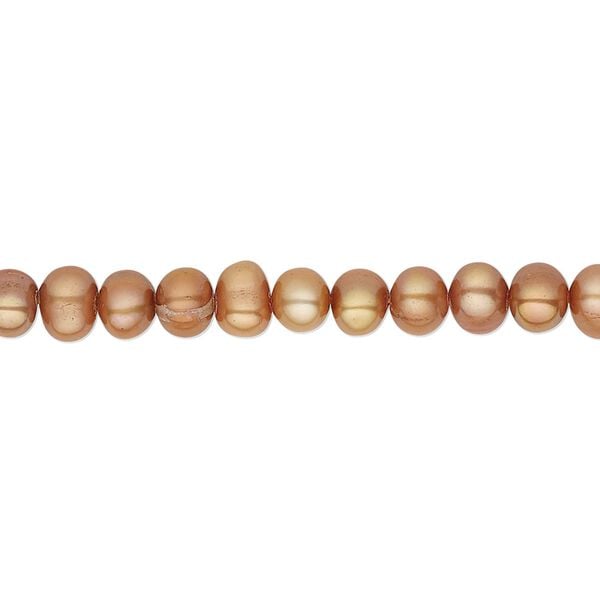 Pearl, cultured freshwater (dyed), copper, 4-5mm semi-round, C grade, Mohs hardness 2-1/2 to 4. Sold per 16-inch strand. image number 0